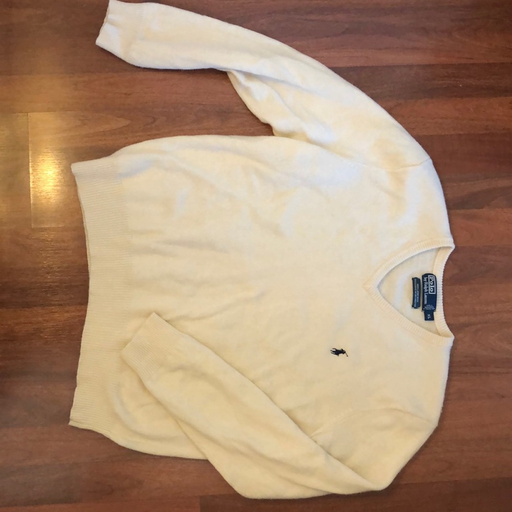 100% lambs wool polo sweater.